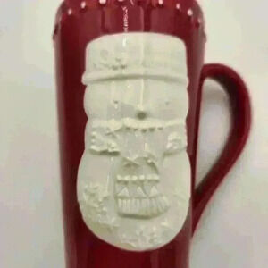 NWOT Hallmark 3D White Snowman Deep Red Tall 16 Oz Mug Dishwasher Microwave Safe